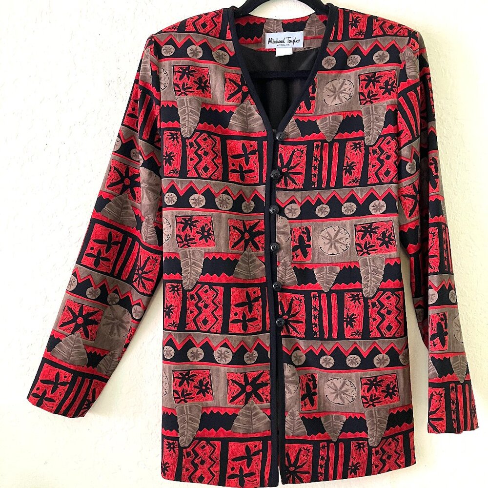 Michael Taylor Apparel Vintage Egyptian Inspired Print Blazer (Small)